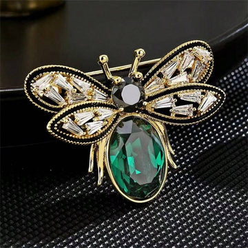 Hollow Out Bee & Rhinestone & Gemstone Decor Brooch Pin