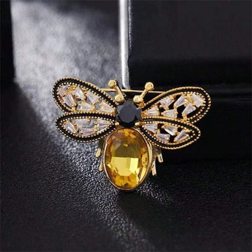 Gemstone Decor Hollow Out Bee Insect Brooch