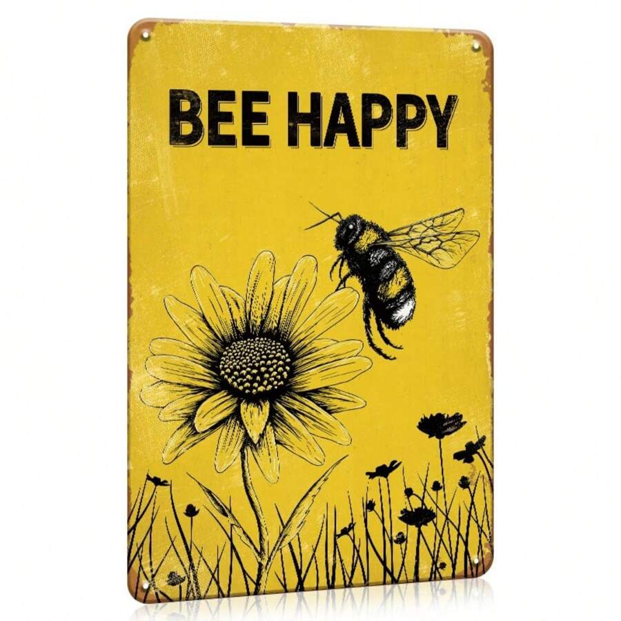 Vintage Metal Bee Happy Sign Gift