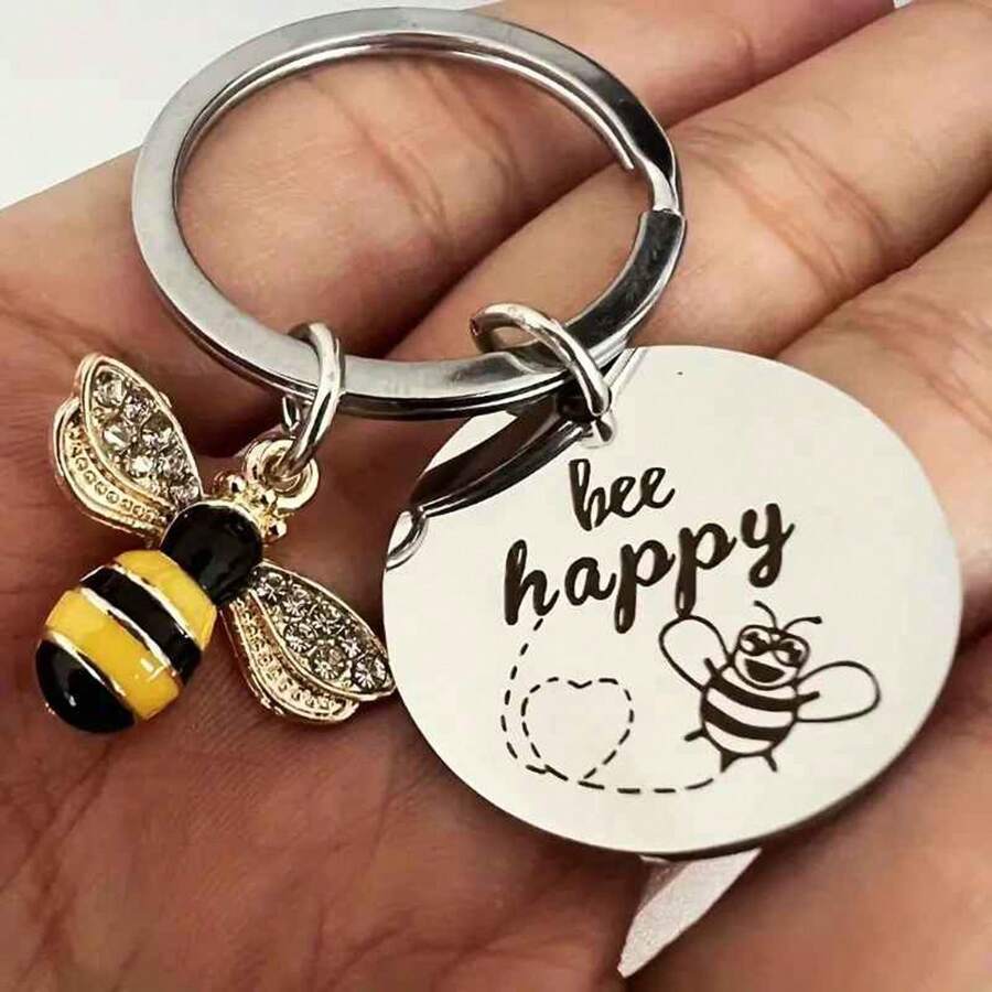 Bee Happy Inspirational Keychain
